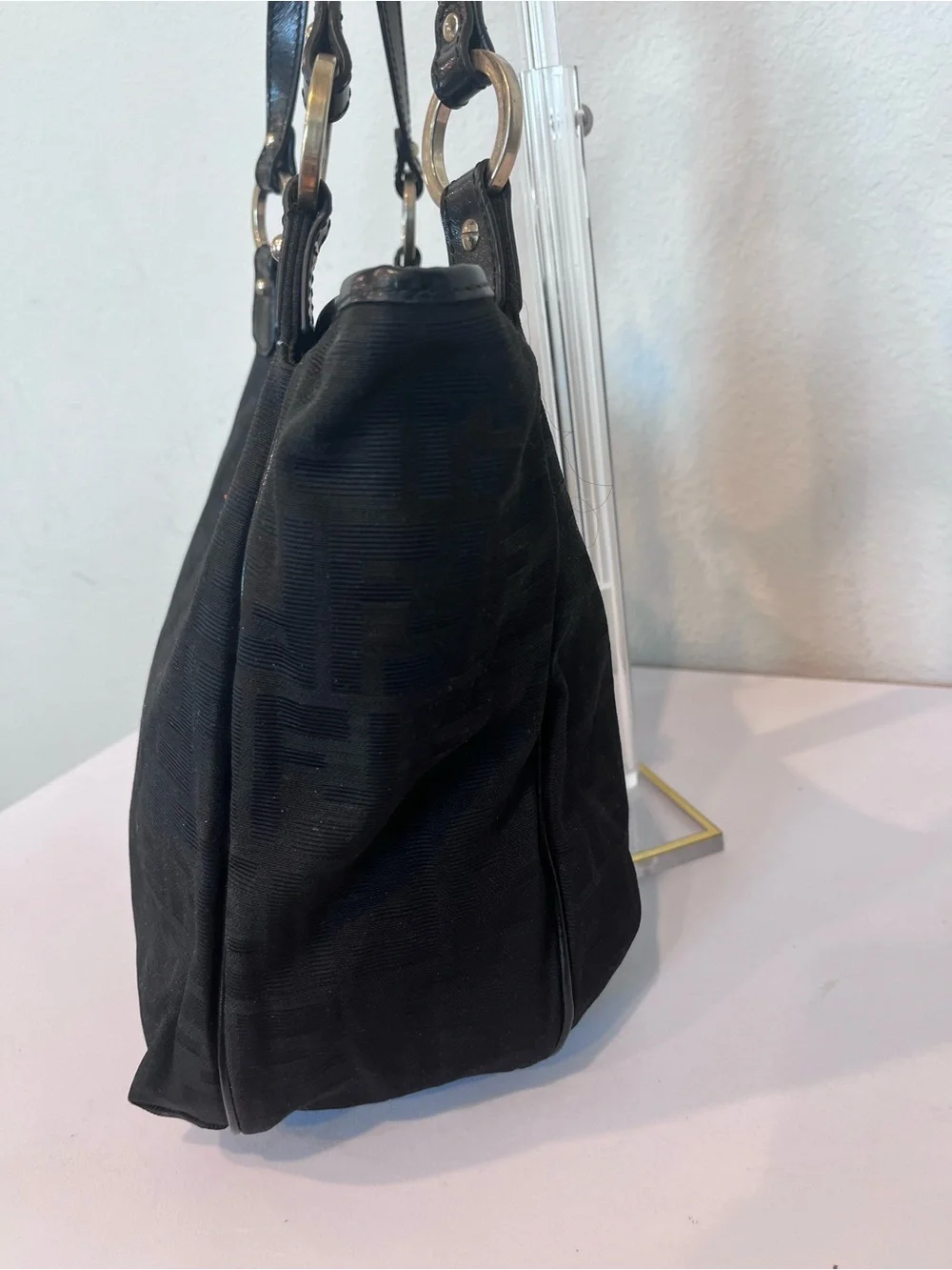 FENDI ZUCCA BLACK CHEF SHOULDER BAG.